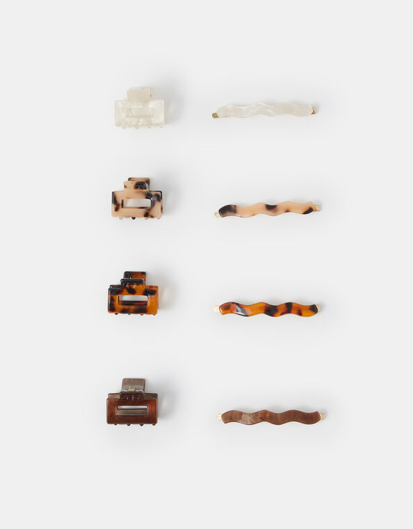 8-Pack Tort Hair Slides & Claw Clips, , large