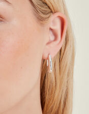 Sterling Silver-Plated Horseshoe Hoop Earrings, , large