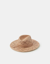 Woven Straw Fedora Hat, , large