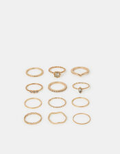12-Pack Mix Crystal Rings, Gold (GOLD), large