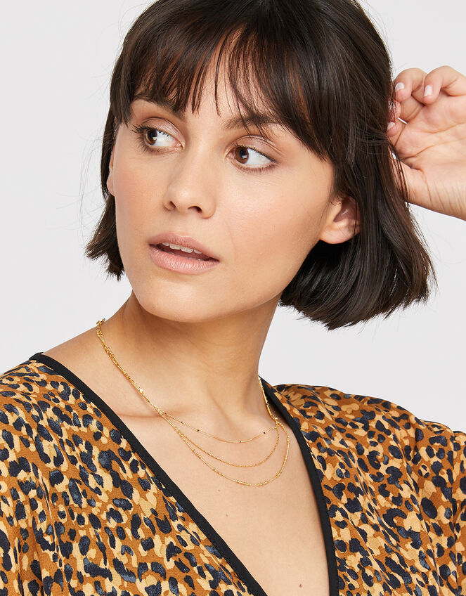Gold-Plated Layered Chain Necklace, , large