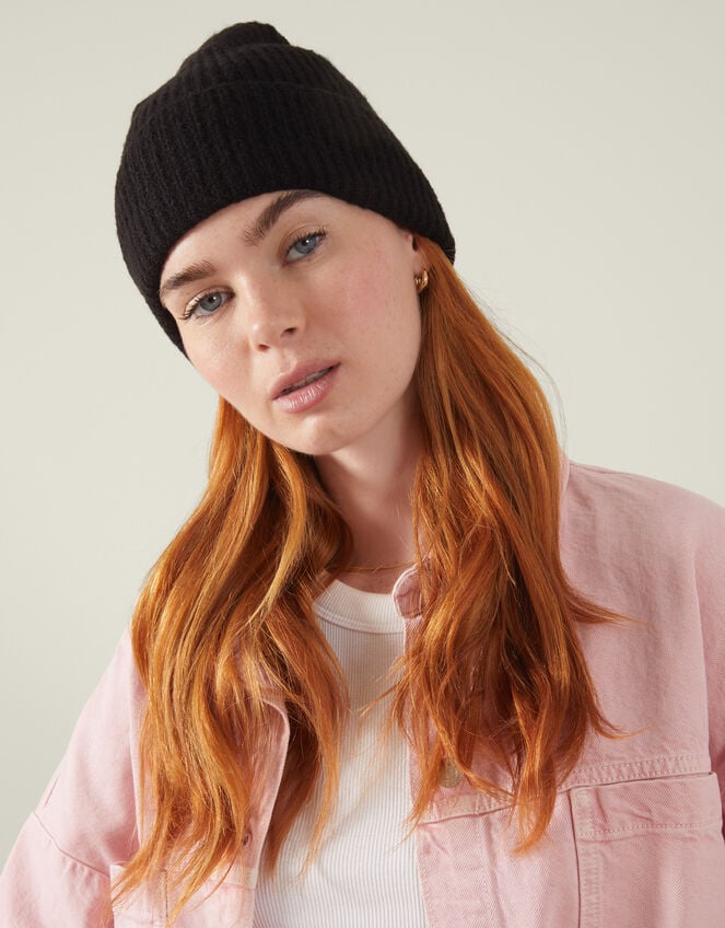 Soho Knit Beanie Hat, Black (BLACK), large