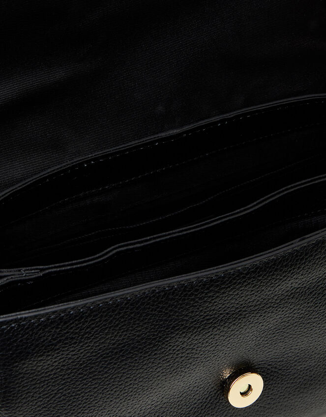 Leather Metal Bar Cross-Body Bag, Black (BLACK), large