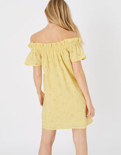 Schiffli Bardot Dress in Organic Cotton, Yellow (YELLOW), large