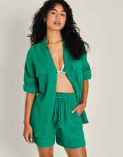 High Waist Crinkle Shorts, Teal (TEAL), large