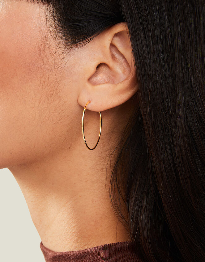 14ct Gold-Plated Thin Hoop Earrings, , large