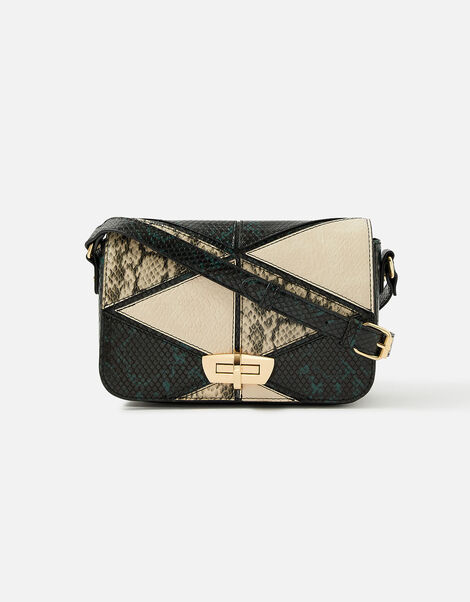 Patchwork Faux Snake Cross-Body Bag, , large