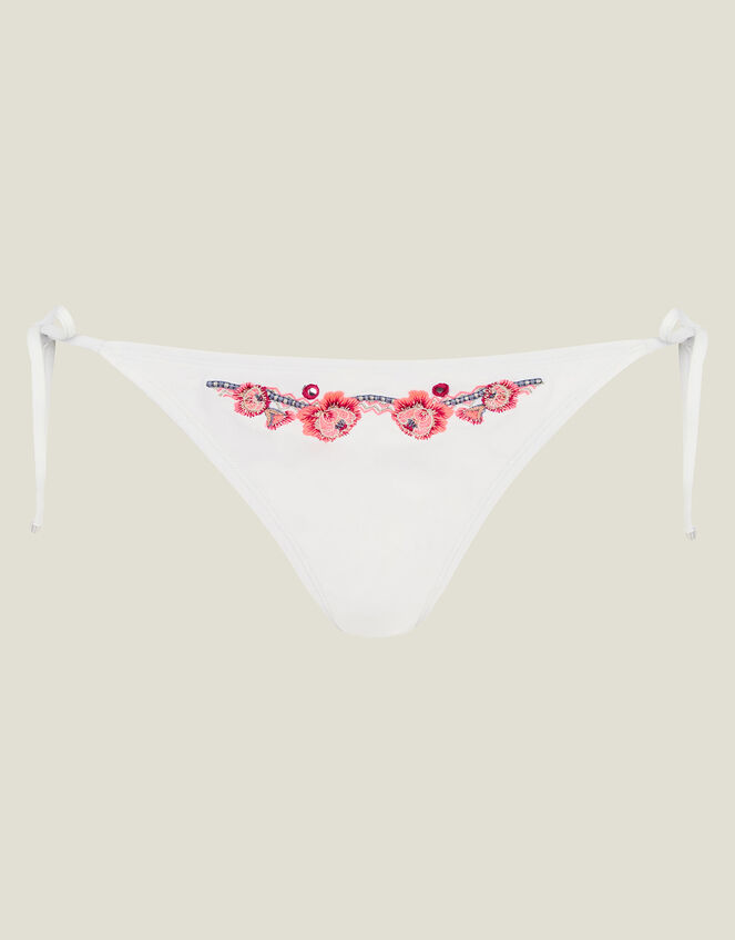Floral Embroidered Bikini Bottoms, White (WHITE), large
