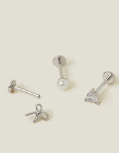 3-Pack Platinum-Plated Surgical Steel Flatback Stud Earrings, , large