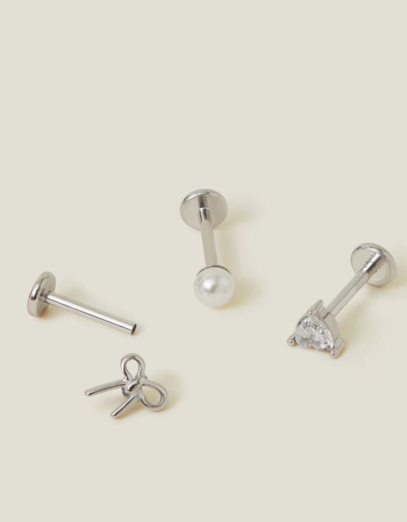 3-Pack Platinum-Plated Surgical Steel Flatback Stud Earrings, , large