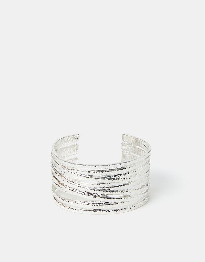 Texture Layered Cuff Bracelet, Silver (SILVER), large