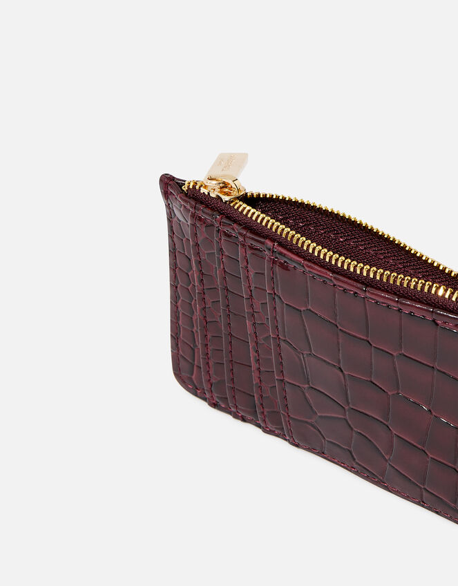 Faux Croc Patent Card Holder , Red (BURGUNDY), large