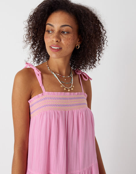 Smocked Tiered Maxi Dress Pink, Pink (PINK), large