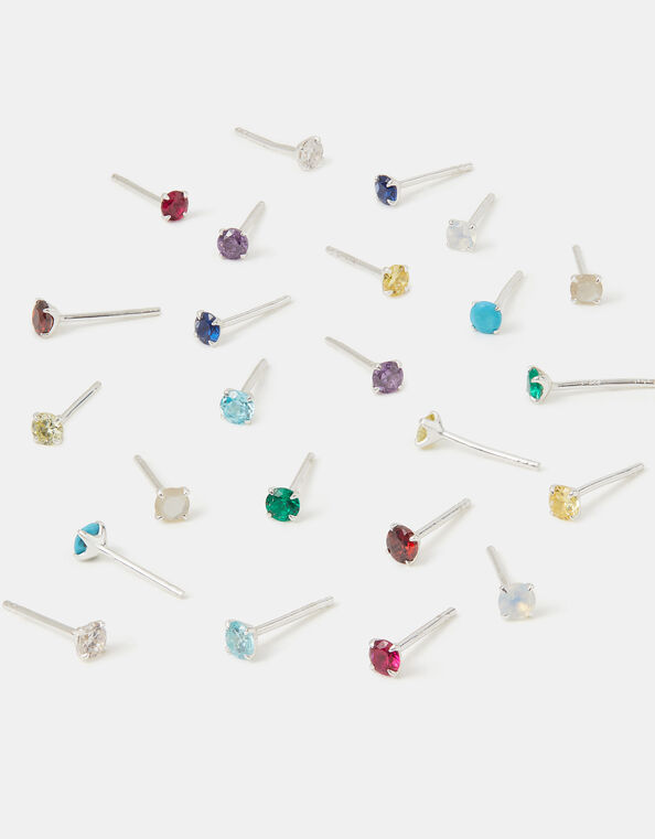 Sterling Silver Birthstone Stud Earrings, Silver (ST SILVER), large