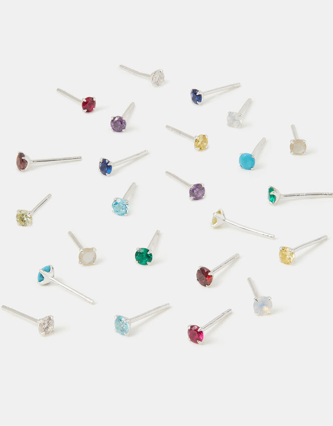 Sterling Silver Birthstone Stud Earrings, Silver (ST SILVER), large