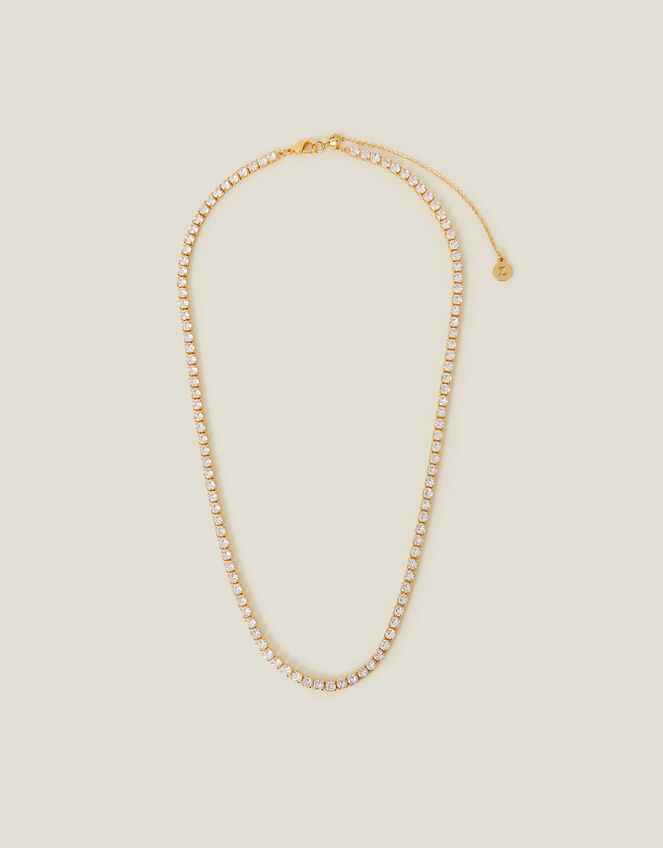14ct Gold-Plated Sparkle Tennis Necklace, , large