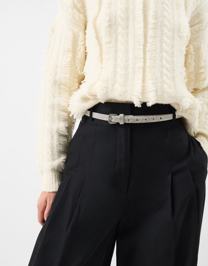 Slim Diamanté Belt, Silver (SILVER), large