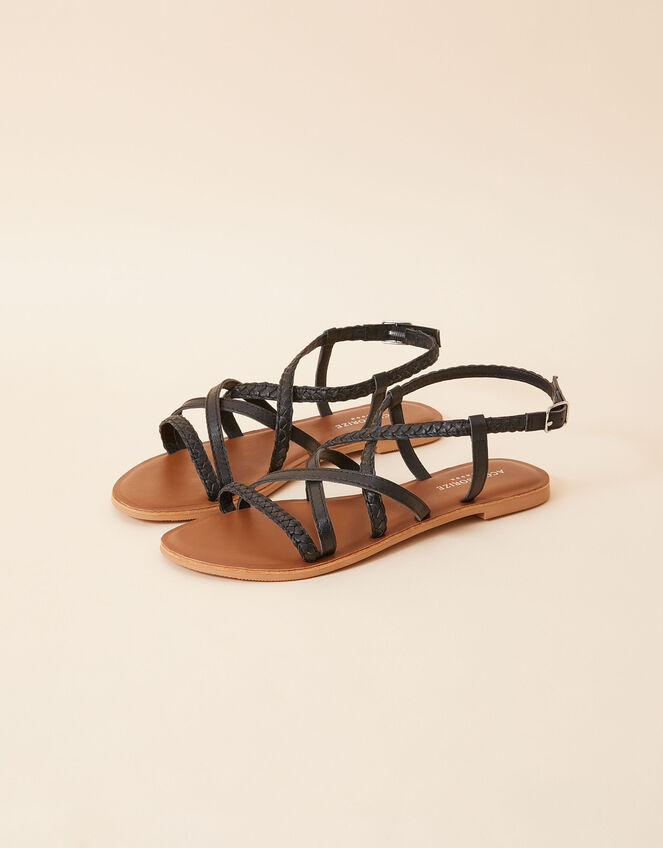 Plaited Strappy Sandals, Black (BLACK), large