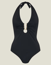 Halter Neck Shaping One Piece Swimsuit, Black (BLACK), large