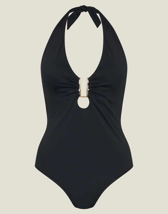 Halter Neck Shaping One Piece Swimsuit, Black (BLACK), large