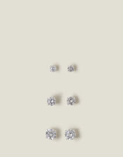 3-Pack Sterling Silver-Plated Crystal Studs, , large