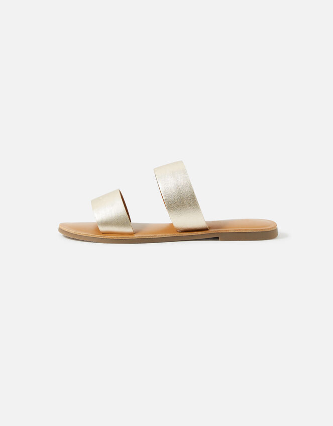 Leather Double Strap Sliders, Gold (GOLD), large