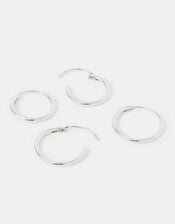 Sterling Silver Plain Mini Hoops Set of Two, , large