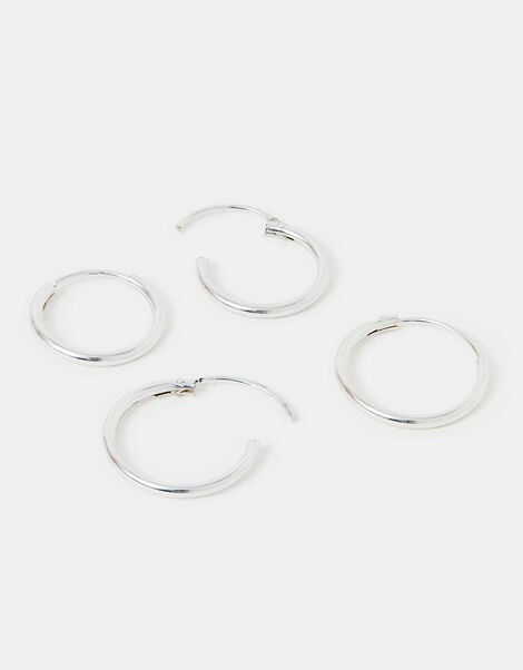 Sterling Silver Plain Mini Hoops Set of Two, , large
