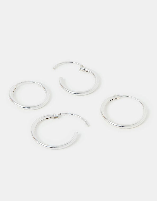 Sterling Silver Plain Mini Hoops Set of Two, , large