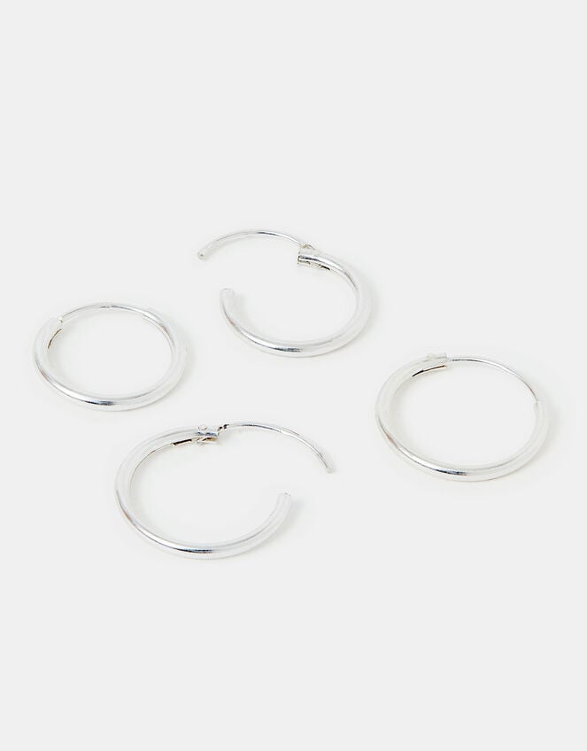 Sterling Silver Plain Mini Hoops Set of Two, , large