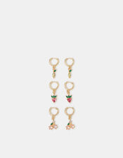 3-Pack Fruit Gemstone Huggie Hoop Earrings, , large