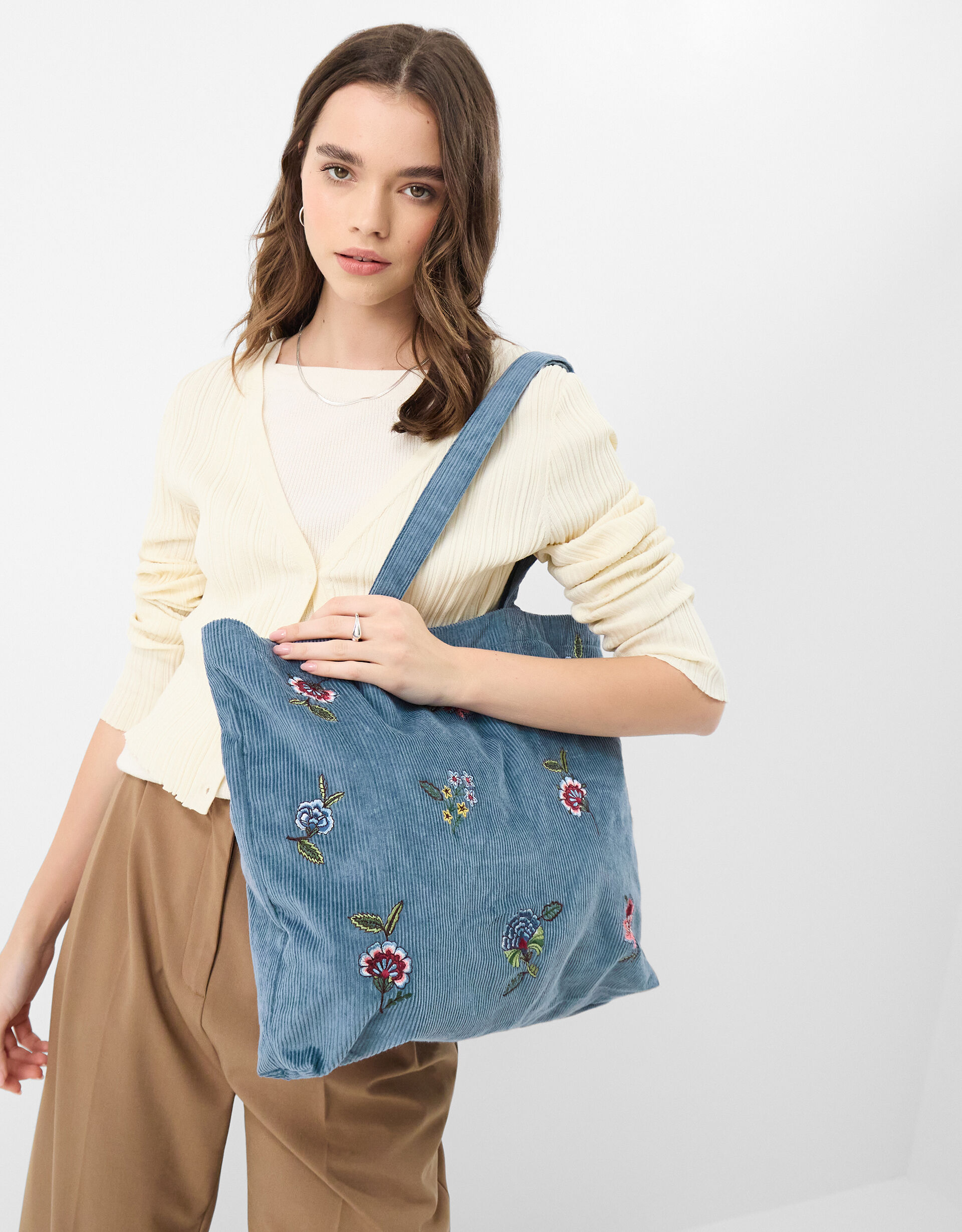 Floral Embroidered Corduroy Shopper Bag | Totes & Shoppers
