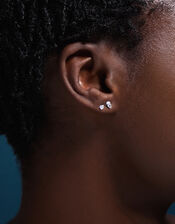 3-Pack Sterling Silver Diamanté Stud Earrings, , large