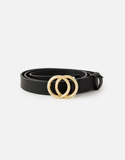 Double Hoop Skinny Belt , Black (BLACK), large