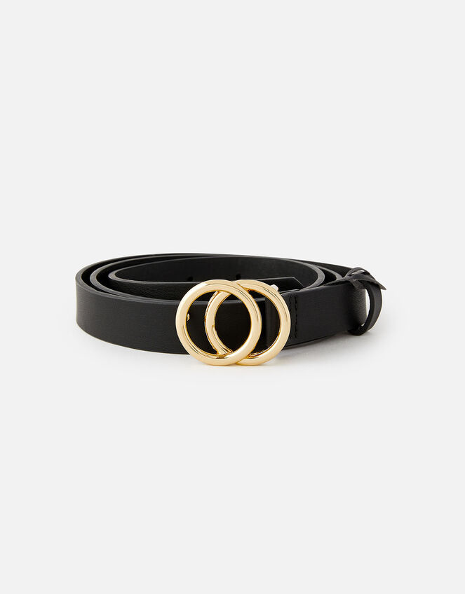 Double Hoop Skinny Belt , Black (BLACK), large