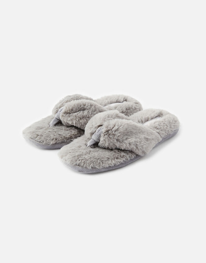 Laura Fluffy Thong Slippers, Grey (GREY), large