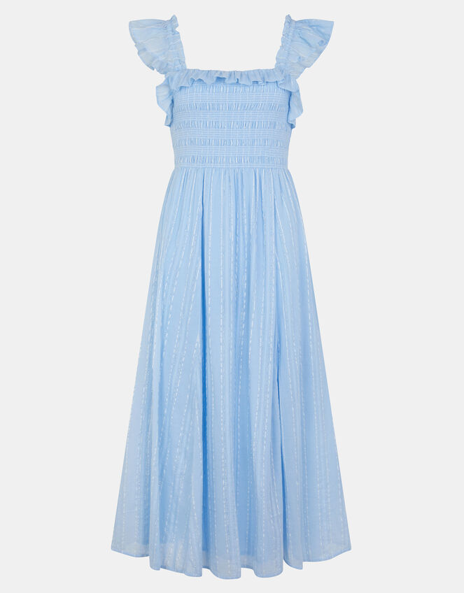 Ruffle Smocked Midi Dress, Blue (BLUE), large