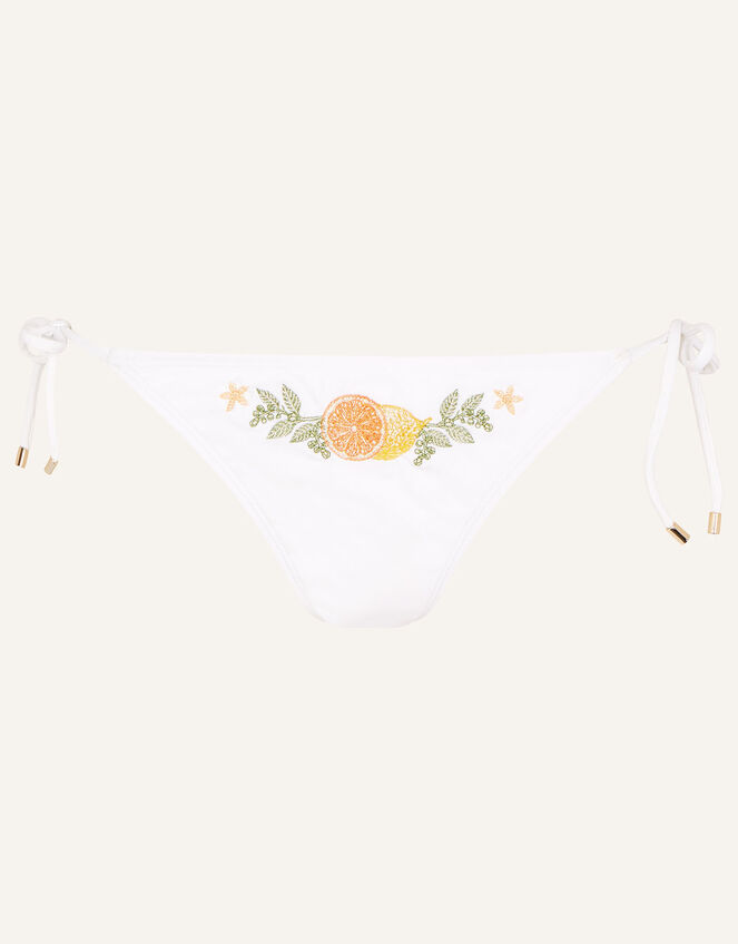 Lemon and Orange Embroidered Bikini Bottoms, White (WHITE), large