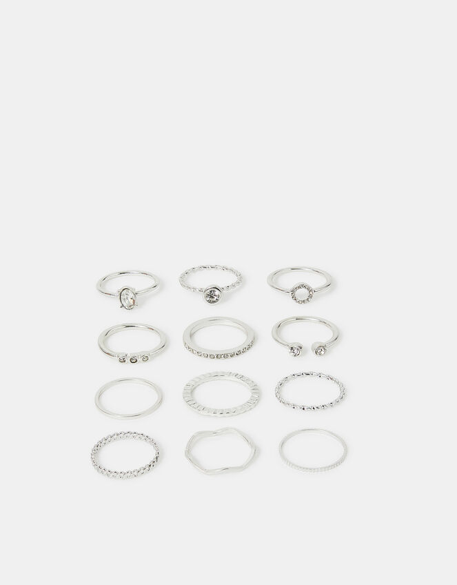 12-Pack Mix Crystal Rings, Silver (SILVER), large