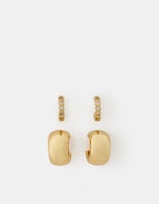 2-Pack 14ct Gold-Plated Chunky Hoop Earrings, , large