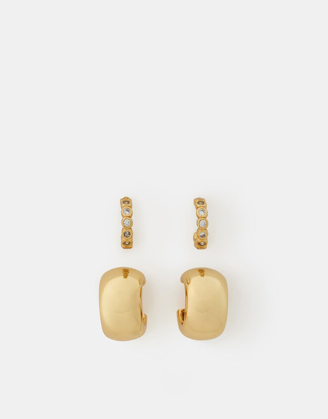 2-Pack 14ct Gold-Plated Chunky Hoop Earrings, , large