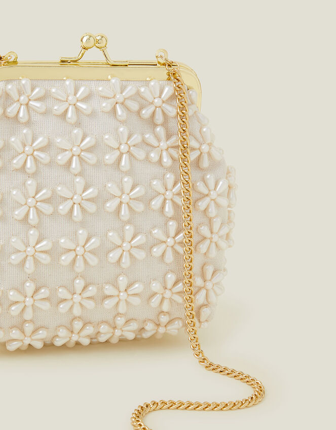 Girls Pearl Flower Clip Frame Mini Bag, , large