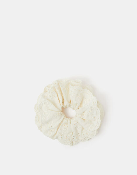 Oversized Broderie Hair Scrunchie, , large