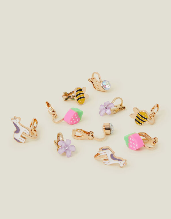 5-Pack Girls Spring Garden Clip-On Earrings, , large