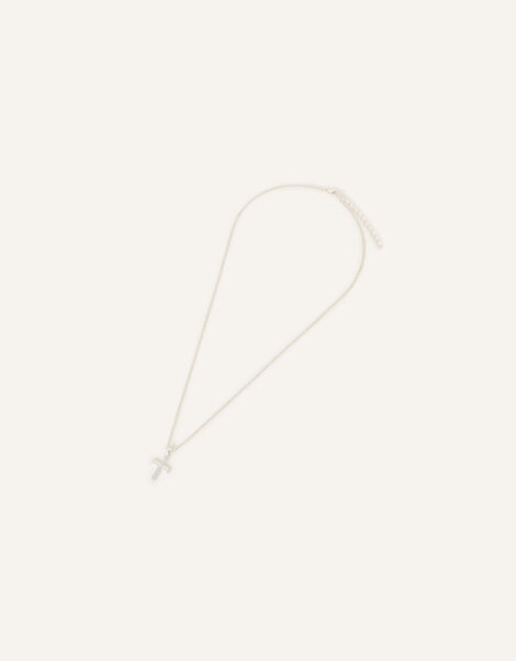 Sterling Silver-Plated Twist Cross Necklace, , large