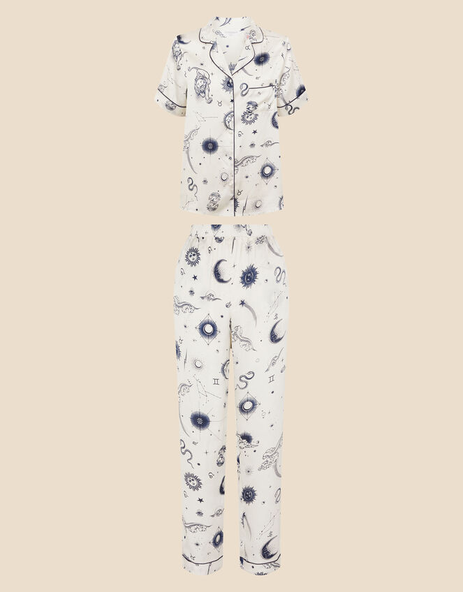 Celestial Zodiac Satin Button Pyjama Set, Ivory (IVORY), large
