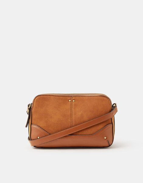 Classic Double Zip Crossbody Bag, Tan (TAN), large