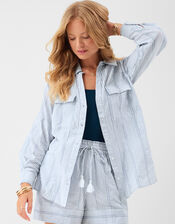 Stripe Cotton Shirt, Blue (BLUE), large