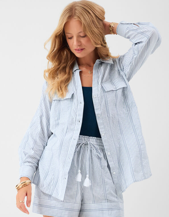 Stripe Cotton Shirt, Blue (BLUE), large