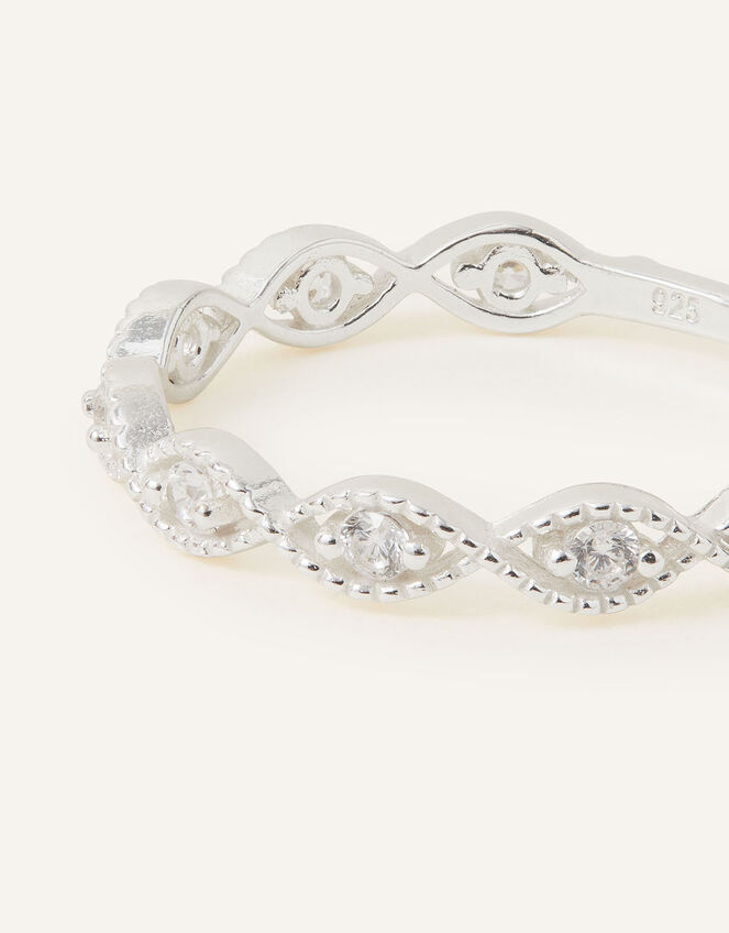 Sterling Silver Sparkle Weave Band Ring, White (ST CRYSTAL), large